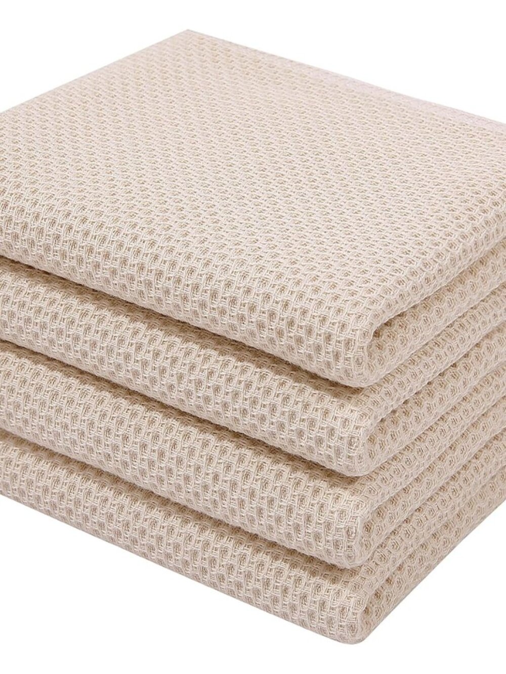 100% Cotton Waffle Weave Kitchen Dish Towels 4-Pack, Beige